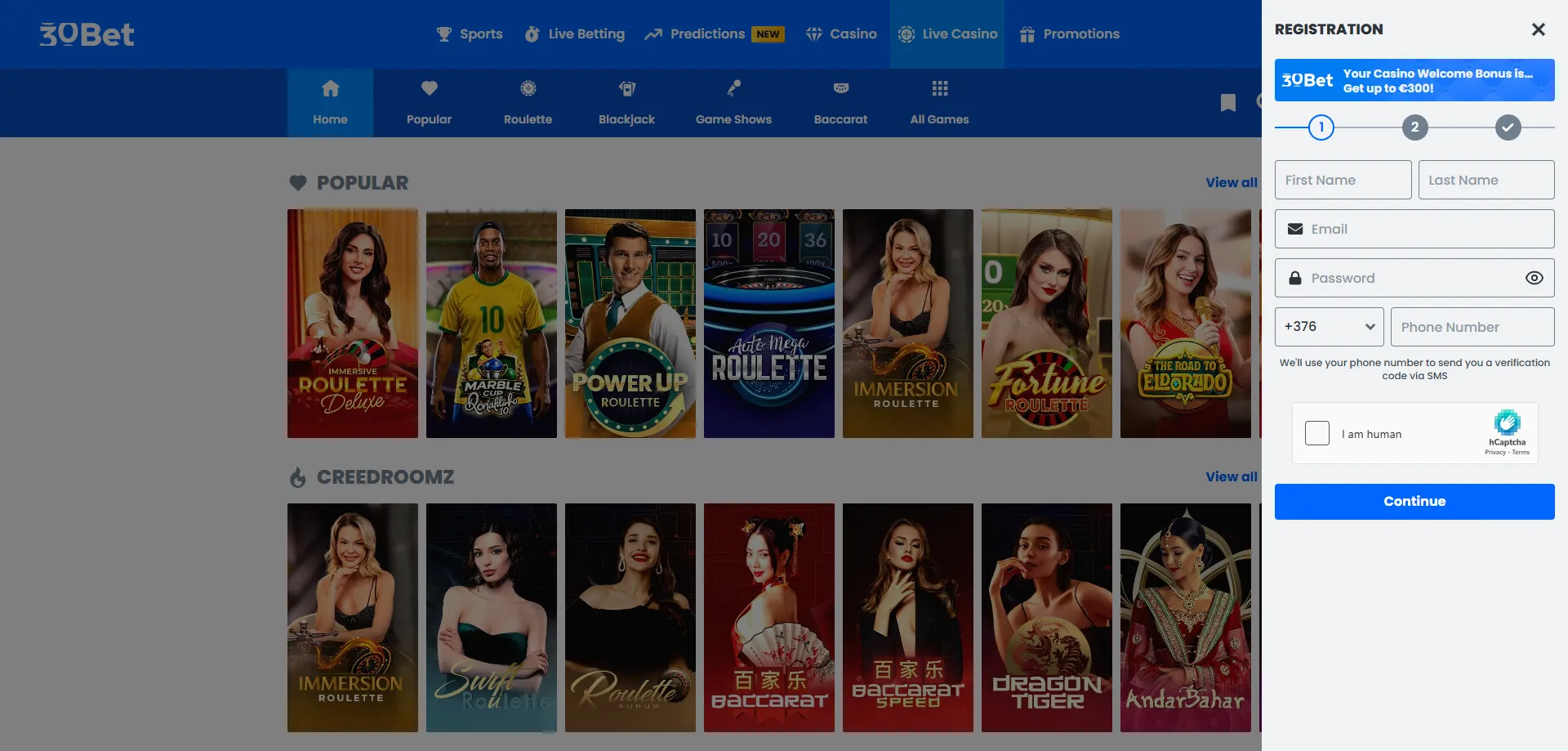 Cassino ao vivo com dealers reais no 30bet Casino